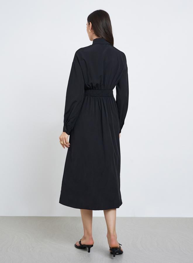 Styli Black Shirt Midi Dress with Buttons - Image 4