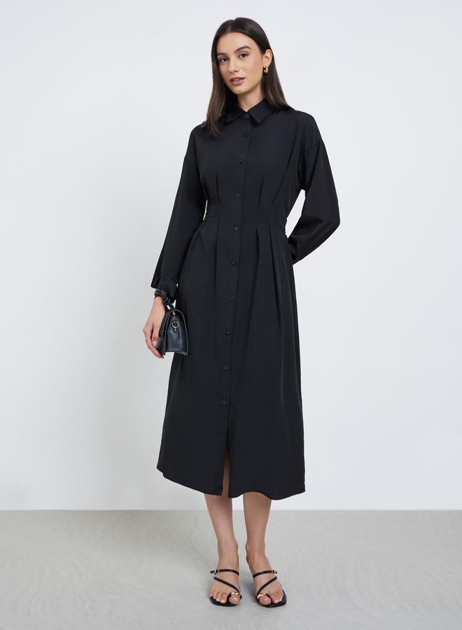 Styli Black Shirt Midi Dress with Buttons - Image 1