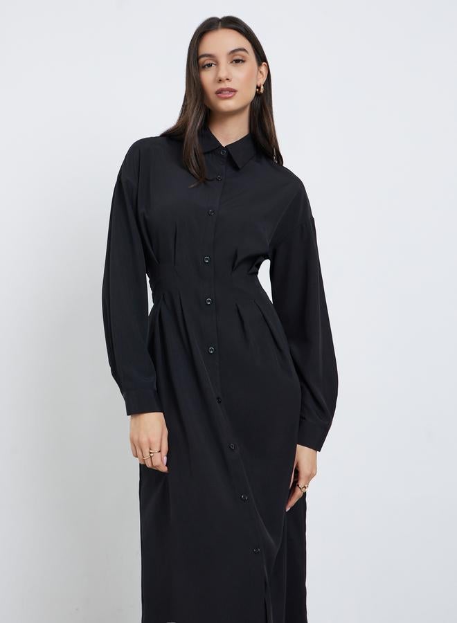 Styli Black Shirt Midi Dress with Buttons - Image 2