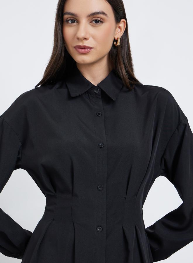 Styli Black Shirt Midi Dress with Buttons - Image 3