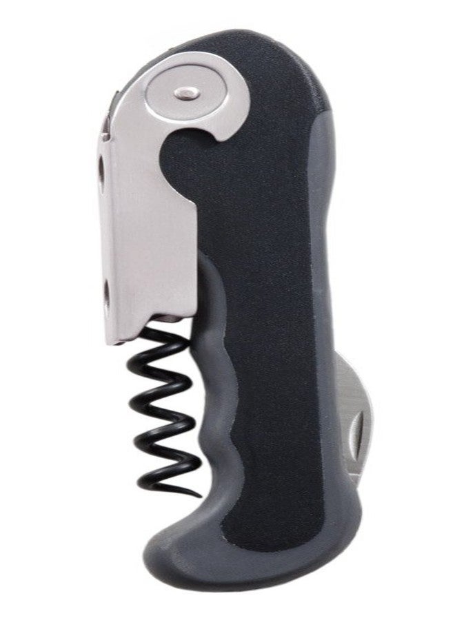 True Grippy Soft Touch Waiters Corkscrew Wine Opener with Foil Cutter, No-Slip Handle Wine Key, Cork Bottle Opener, Home Bar Tools, Black