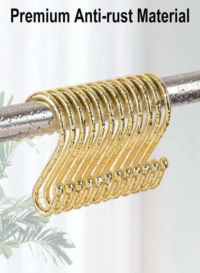 Resze S-Shape Shower Curtain Hooks, Gold Shower Curtain Rings Rust Proof, 12 Pcs Heavy Duty Metal Shower Curtain Hooks, Free Sliding Shower Hooks for Shower Curtain and Liner Bathroom - Image 5