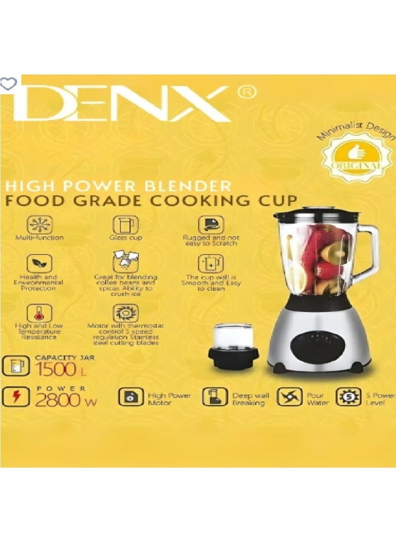 Denx High Power Electric Blender with Grain Grinder 2800W-1.5L - Image 2