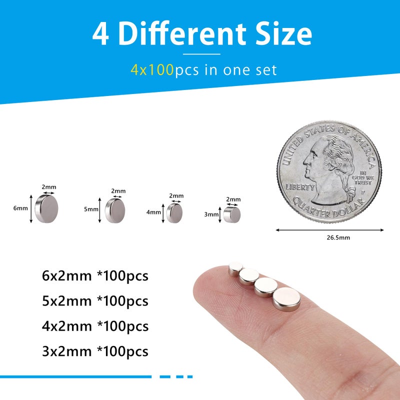 RHINOCATS 400Pcs Small Magnets, 4 Different Sizes Tiny Mini Magents, Multi-Use for Fridge, DIY, Office, Hobbies, Crafts and Science - Image 4