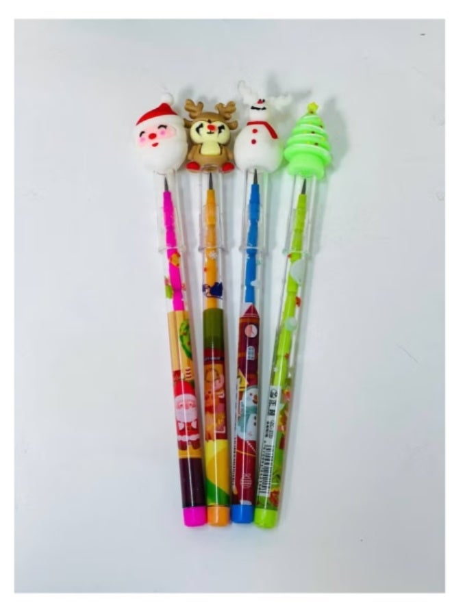 10-Pack Christmas Stackable Pencils (11 Tips Each) - Never-Ending Push-Up Pencils with Caps - Santa, Snowman, & Tree Designs - Ideal for Gifts - Image 2