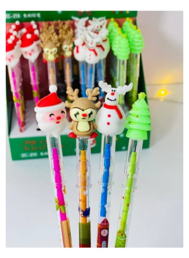 10-Pack Christmas Stackable Pencils (11 Tips Each) - Never-Ending Push-Up Pencils with Caps - Santa, Snowman, & Tree Designs - Ideal for Gifts - Image 1