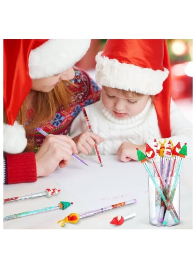 10-Pack Christmas Stackable Pencils (11 Tips Each) - Never-Ending Push-Up Pencils with Caps - Santa, Snowman, & Tree Designs - Ideal for Gifts - Image 3