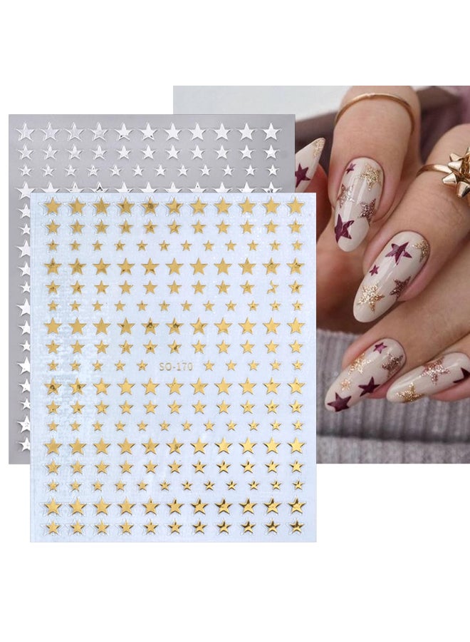 LRKNNO 6 Sheets Shiny Star Nail Art Stickers SelfAdhesive 3D Nail Art Supplies Gold Sliver Black White Design Star Nail Decals Holographic Glitter Star Stickers for Acrylic Manicure DIY Women Nail Decor - Image 4