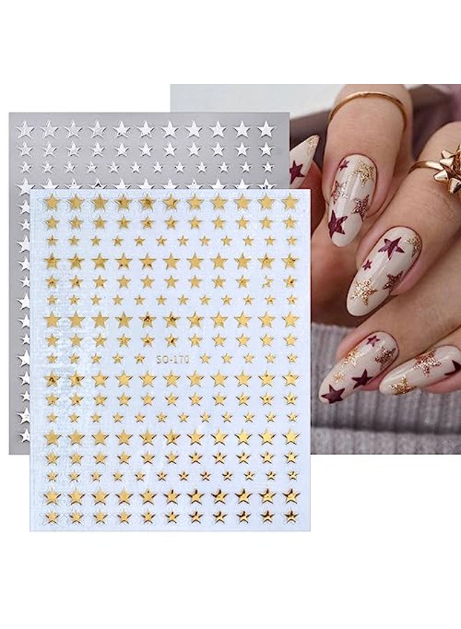 LRKNNO 6 Sheets Shiny Star Nail Art Stickers SelfAdhesive 3D Nail Art Supplies Gold Sliver Black White Design Star Nail Decals Holographic Glitter Star Stickers for Acrylic Manicure DIY Women Nail Decor - Image 3