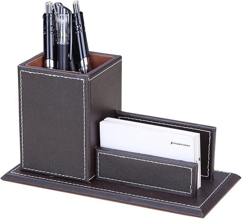 KINGFOM 5PCS Desk Organizer and Accessories Set, Pu Leather Office Supplies with Multifunction Desktop Organizer Storage Box, Tissue Holder, Mouse Pad, Note Paper Holder, Pencil Holder for Desk Brown - Image 5
