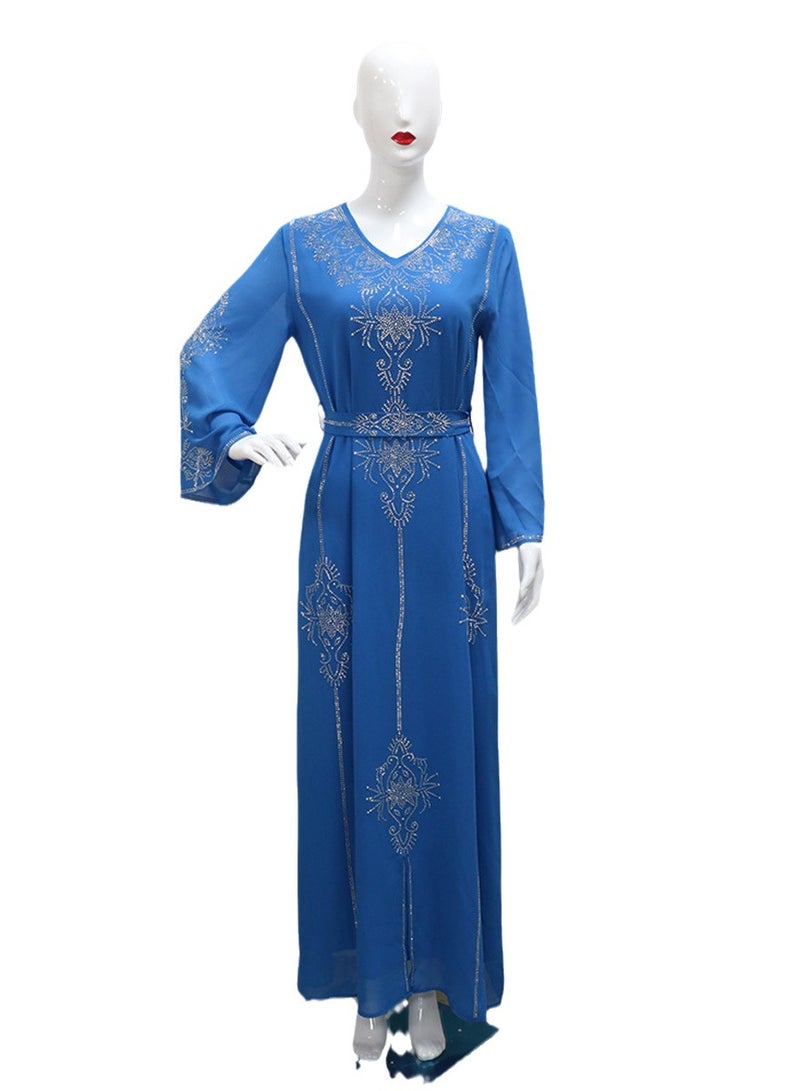 Fashionable rhinestone dress summer chiffon robe - Image 1