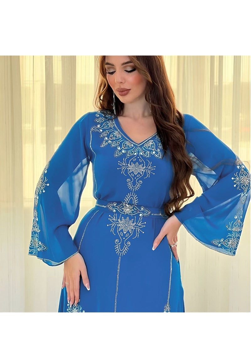 Fashionable rhinestone dress summer chiffon robe - Image 3