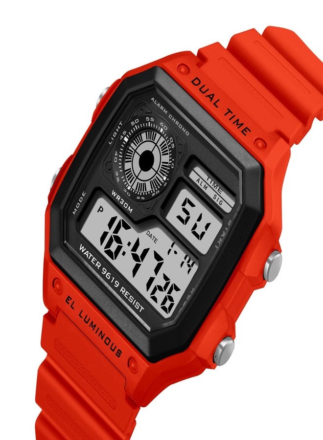 PASOY Men's Digital Multi-Function Watches Dual Time Alarm Stopwatch Countdown Backlight Waterproof Watch, Red A, Sports - Image 2