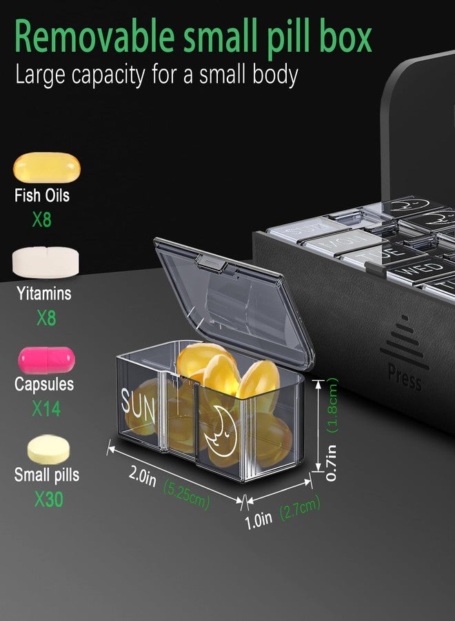 TALVOLC M Pill Organizer Weekly, 2 Times a Day for 7-Day Leather Medicine Box Travel Container Vitamin Am Pm Pill Case, Twice Daily Privacy Pill Holder, Modern and Portable Pillbox (Black and Brown) - Image 5
