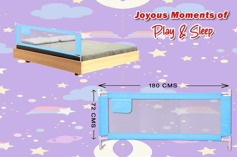 Kiddery Bed Rail for Toddlers & Adults | Adjustable Safety Bed Guard for Kids, Seniors, Elderly | Portable Bed Rail with Storage Pocket - Fits Twin, Full, Queen Beds - Blue & Red (Light Blue, Pack of 1) - Image 3