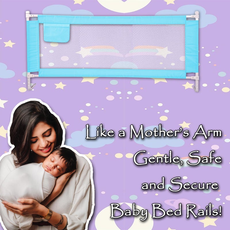 Kiddery Bed Rail for Toddlers & Adults | Adjustable Safety Bed Guard for Kids, Seniors, Elderly | Portable Bed Rail with Storage Pocket - Fits Twin, Full, Queen Beds - Blue & Red (Light Blue, Pack of 1) - Image 2