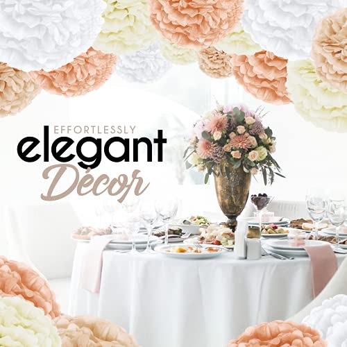 EPIQUEONE 20 Pieces Blush Pink, Dusty Rose, Mauve, Cream Tissue Paper Pom Poms - Ceiling and Party Decorations - Backdrop Flowers (White, Ivory, Peach, Champagne) - Image 5