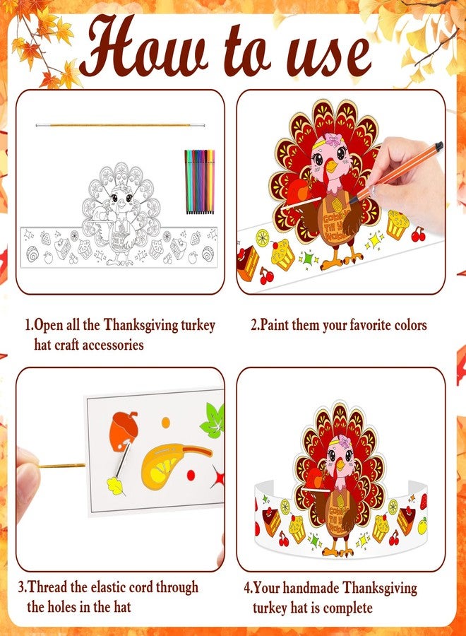 Konsait 24 PCS Color Your Own Thanksgiving Headband Make a Turkey Stickers Set Thanksgiving Party Supplies Turkey Crafts for Kids School and Home Activities - Image 3