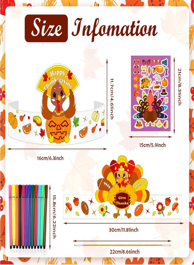 Konsait 24 PCS Color Your Own Thanksgiving Headband Make a Turkey Stickers Set Thanksgiving Party Supplies Turkey Crafts for Kids School and Home Activities - Image 4