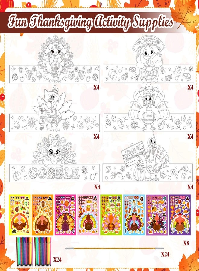 Konsait 24 PCS Color Your Own Thanksgiving Headband Make a Turkey Stickers Set Thanksgiving Party Supplies Turkey Crafts for Kids School and Home Activities - Image 2