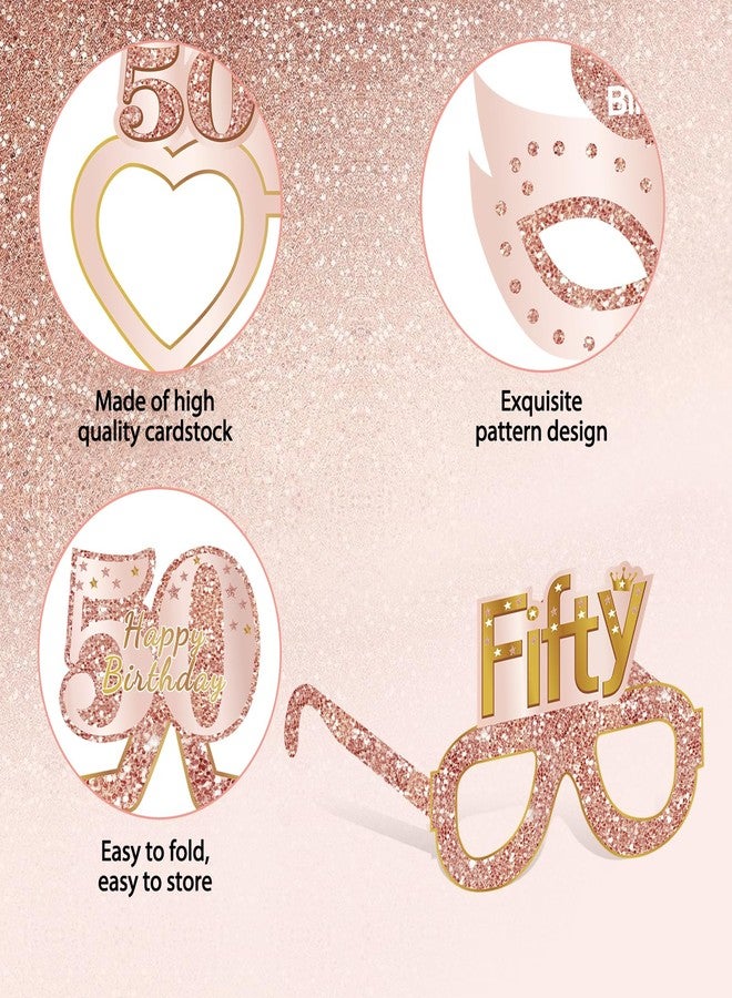 Guiruiy 24PCS 50th Birthday Paper Eyeglasses Decorations for Women, Pink Rose Gold Happy 50th Birthday Eyeglasses Party Supplies, Funny Fifty Year Old Birthday Glasses Photo Props Decor - Image 4