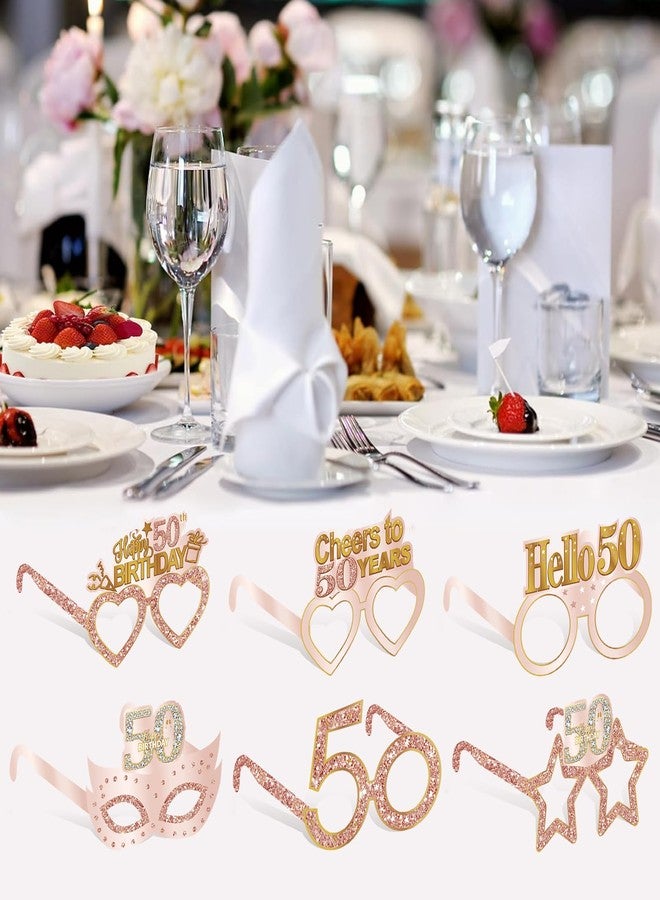 Guiruiy 24PCS 50th Birthday Paper Eyeglasses Decorations for Women, Pink Rose Gold Happy 50th Birthday Eyeglasses Party Supplies, Funny Fifty Year Old Birthday Glasses Photo Props Decor - Image 5