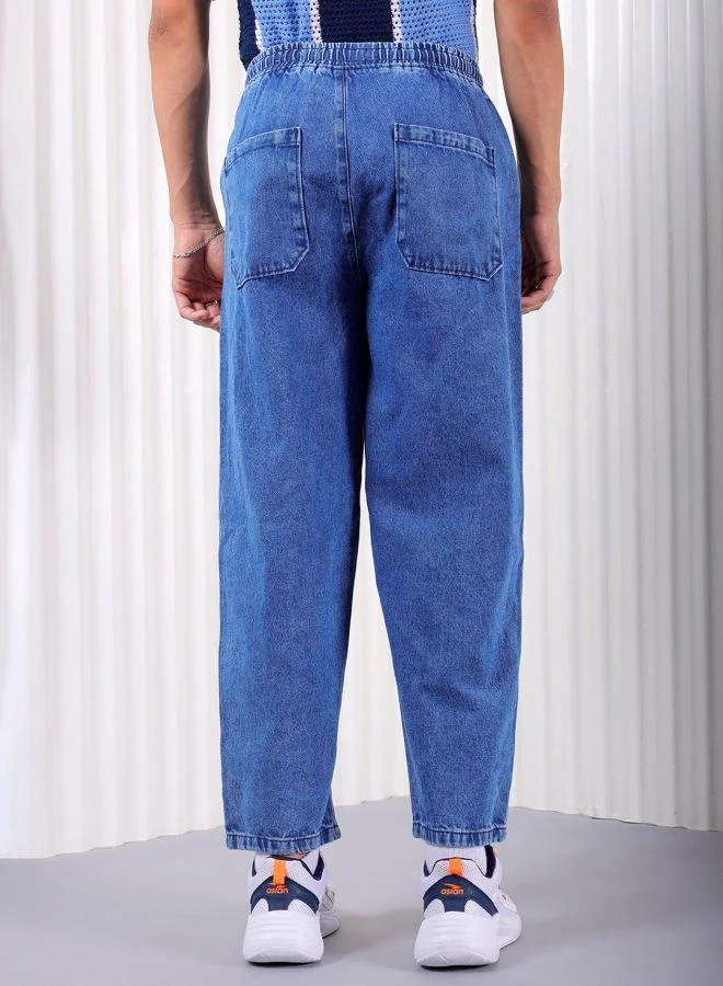 ذا انديان كراج كو Men Bootcut Loose Fit Solid Mid-Rise Denim Joggers