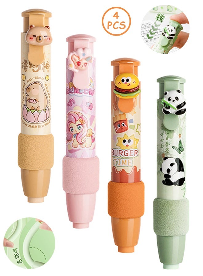 Photon 4Pcs Retractable Click Eraser, Cute Pen Shaped Erasers, Press Type Mechanical Eraser for Kids Boys Girls Students Painting Writing School Supply Stationery - Image 1