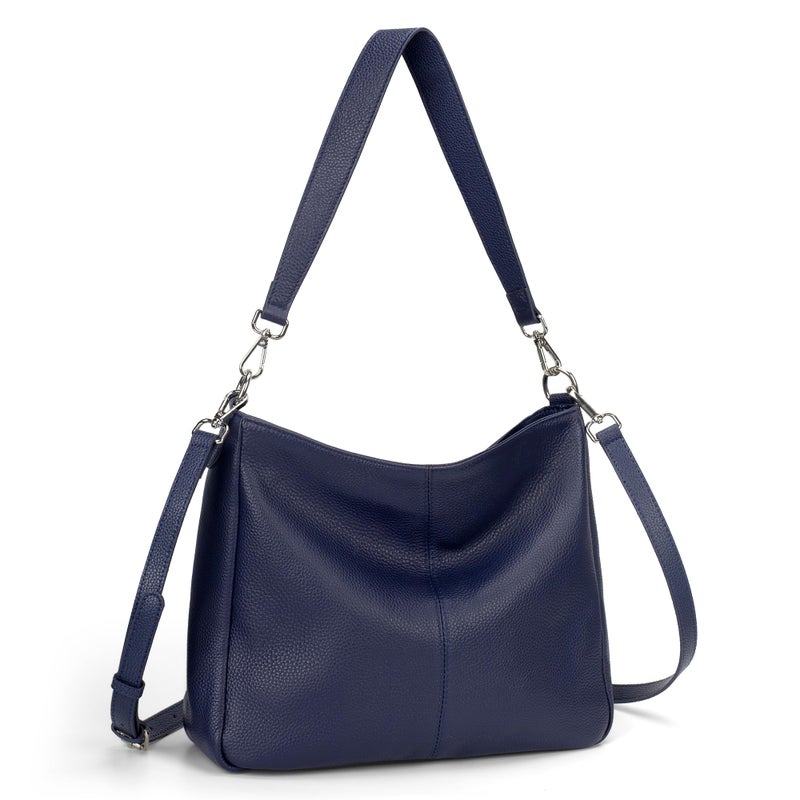 befen Soft Real Leather Medium Crossbody Hobo Bags for Women, Woman Shoulder Satchel Purses Top Handle Handbags Navy Blue - Image 1