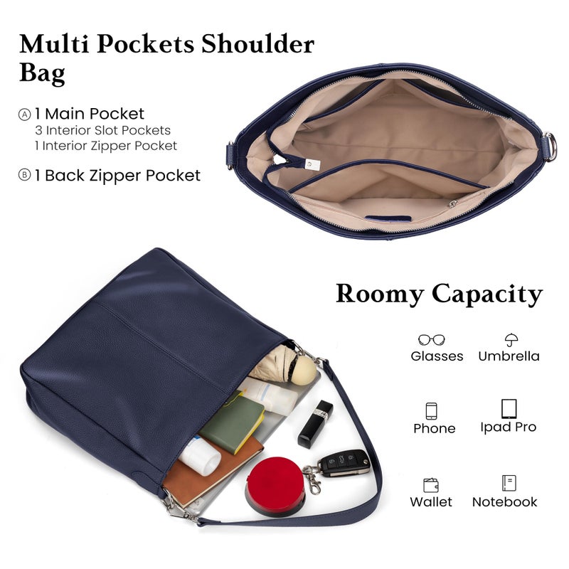befen Soft Real Leather Medium Crossbody Hobo Bags for Women, Woman Shoulder Satchel Purses Top Handle Handbags Navy Blue - Image 3