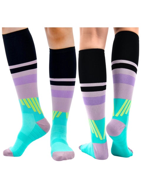 2 Pairs Compression Socks for Women & Men, 15-20mmHg Flight Socks Graduated Support Neuropathy Socks Fit for Running Nursing Sport Hiking Walking, Size 34-40