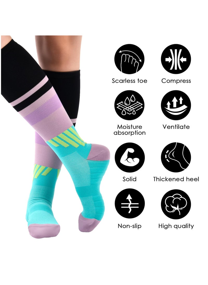 Excefore - 2 Pairs Compression Socks for Women & Men, 15-20mmHg Flight Socks Graduated Support Neuropathy Socks Fit for Running Nursing Sport Hiking Walking, Size 34-40 - Image 1