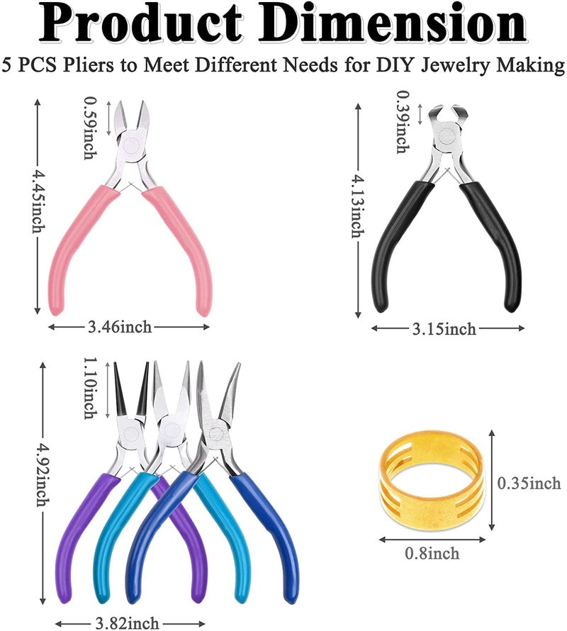 Mckanti 5 Packs Jewelry Pliers Set, Making Tools With Needle/Round/Chain/Bent/Zipper Pliers, Supplies Repair/Cut Kits for Crafting - Image 2