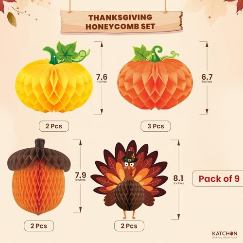 KatchOn Thanksgiving Hanging Decorations Pack of 9 Turkey Centerpieces Thanksgiving Decorations Indoor Turkey Decorations Pumpkin Decorations Friendsgiving Party Decorations Harvest Dcor - Image 3