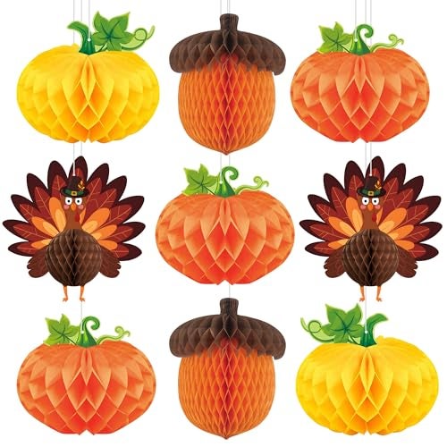 KatchOn Thanksgiving Hanging Decorations Pack of 9 Turkey Centerpieces Thanksgiving Decorations Indoor Turkey Decorations Pumpkin Decorations Friendsgiving Party Decorations Harvest Dcor - Image 1