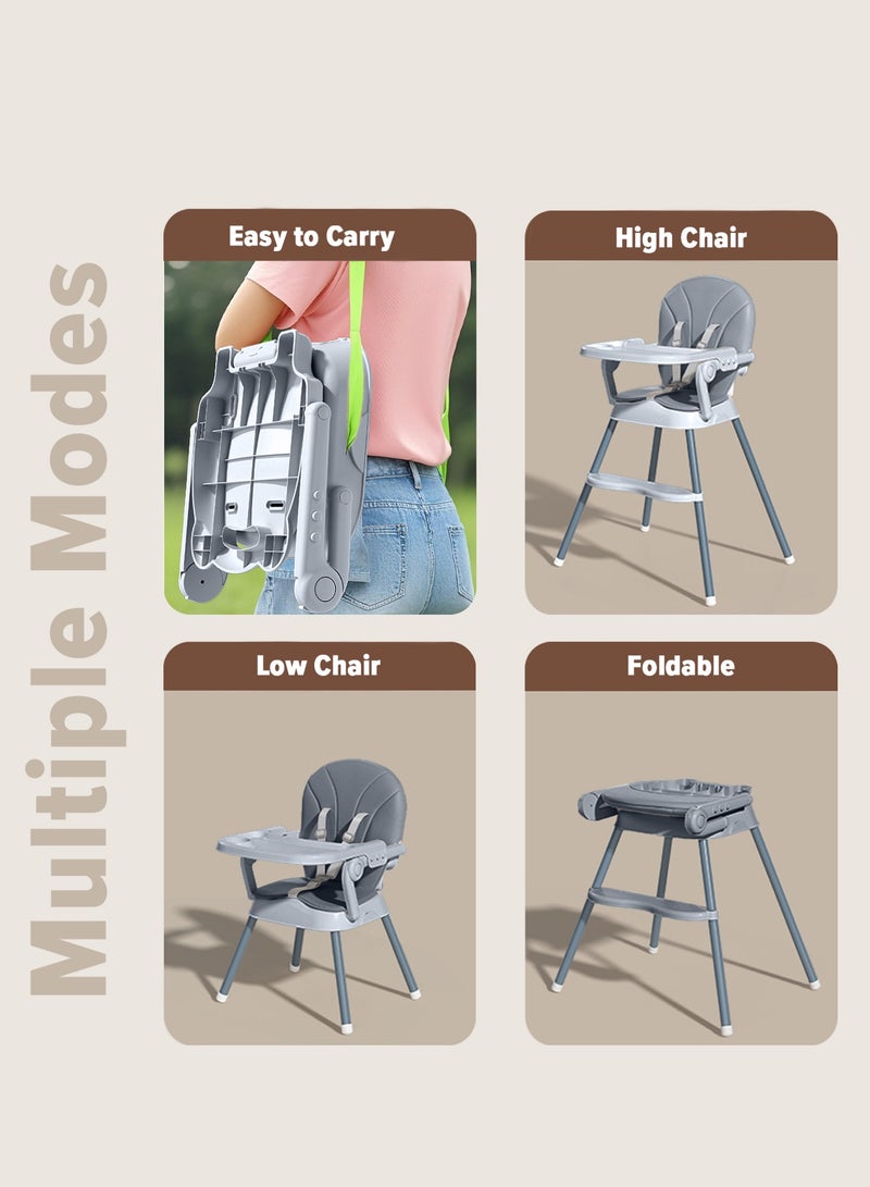 BAYBEE 3 in 1 Convertible Baby High Chair for Kids, Baby Feeding Chair With 2 Height Adjustable, Footrest, Food Tray, 3 Point Safety Belt, Kids High Chair For Baby 6 Months To 3 Years Grey - Image 4