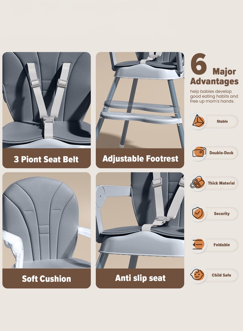 BAYBEE 3 in 1 Convertible Baby High Chair for Kids, Baby Feeding Chair With 2 Height Adjustable, Footrest, Food Tray, 3 Point Safety Belt, Kids High Chair For Baby 6 Months To 3 Years Grey - Image 5
