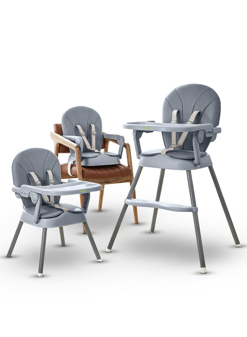 BAYBEE 3 in 1 Convertible Baby High Chair for Kids, Baby Feeding Chair With 2 Height Adjustable, Footrest, Food Tray, 3 Point Safety Belt, Kids High Chair For Baby 6 Months To 3 Years Grey - Image 1