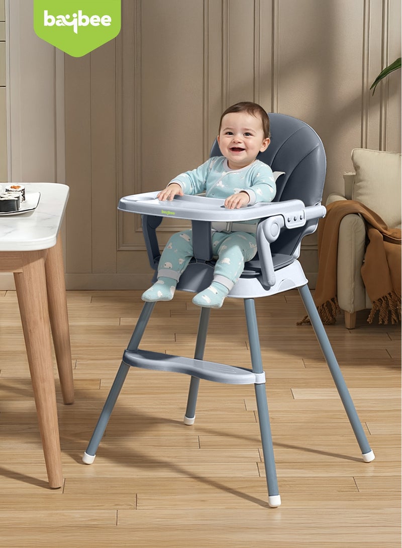 BAYBEE 3 in 1 Convertible Baby High Chair for Kids, Baby Feeding Chair With 2 Height Adjustable, Footrest, Food Tray, 3 Point Safety Belt, Kids High Chair For Baby 6 Months To 3 Years Grey - Image 2