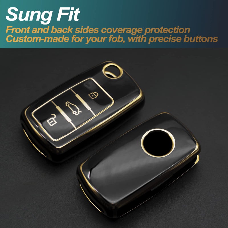 FEYOUN Key Fob Cover Compatible with VW Volkswagen Atlas Golf GTI Jetta Passat Tiguan Touareg Beetle Flip 3 Buttons TPU Remote Keyless Key Fob Case Protection Shell Accessories, Black - Image 3