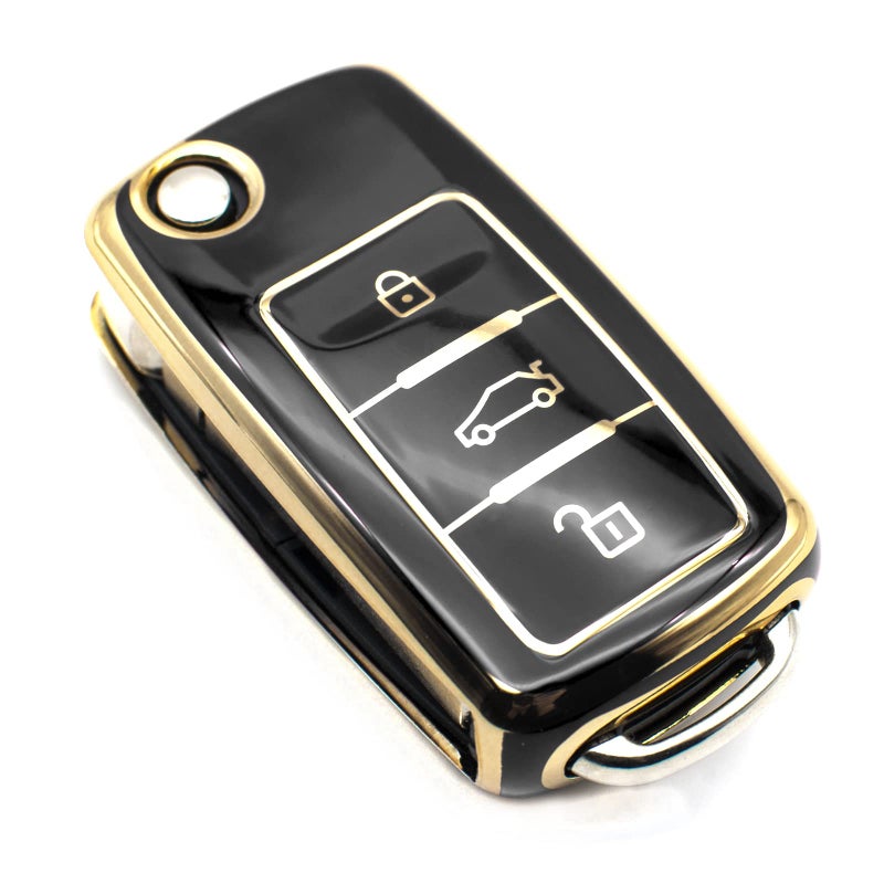 FEYOUN Key Fob Cover Compatible with VW Volkswagen Atlas Golf GTI Jetta Passat Tiguan Touareg Beetle Flip 3 Buttons TPU Remote Keyless Key Fob Case Protection Shell Accessories, Black - Image 1