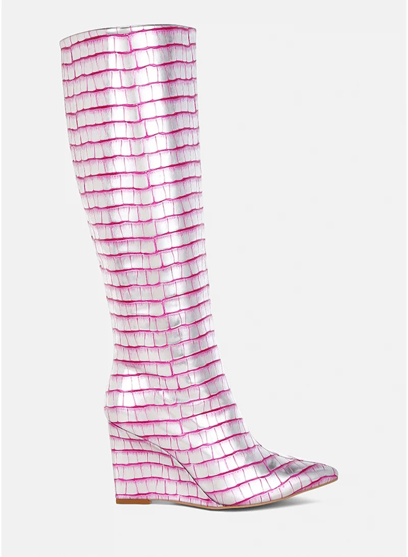 London Rag Croco Metallic Long Boots in Pink