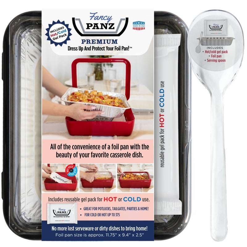 Fancy Panz Premium Serving Tray for Food Made in the USA Foil Pan Carrier Stackable Aluminum Pan Holders Travel Casserole Carrier Charcoal