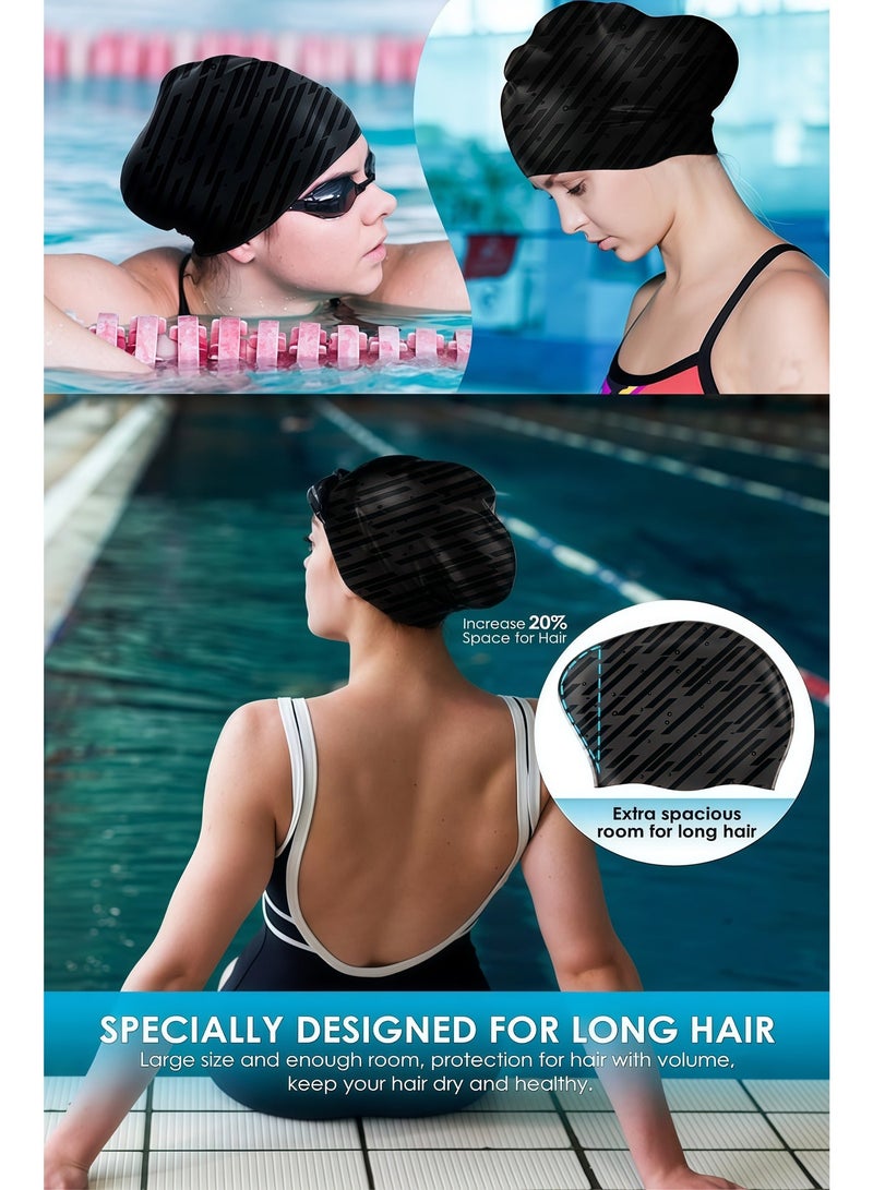 PeaKalo Swim Cap for Long Hair, Durable Silicone Swimming Caps for Women Adults Youths, Non-Slip Waterproof Swim Cap to Keep Hair Dry - Image 4