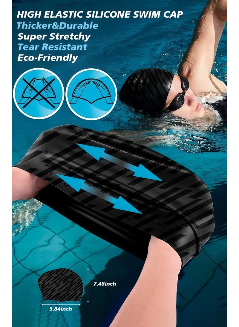 PeaKalo Swim Cap for Long Hair, Durable Silicone Swimming Caps for Women Adults Youths, Non-Slip Waterproof Swim Cap to Keep Hair Dry - Image 3