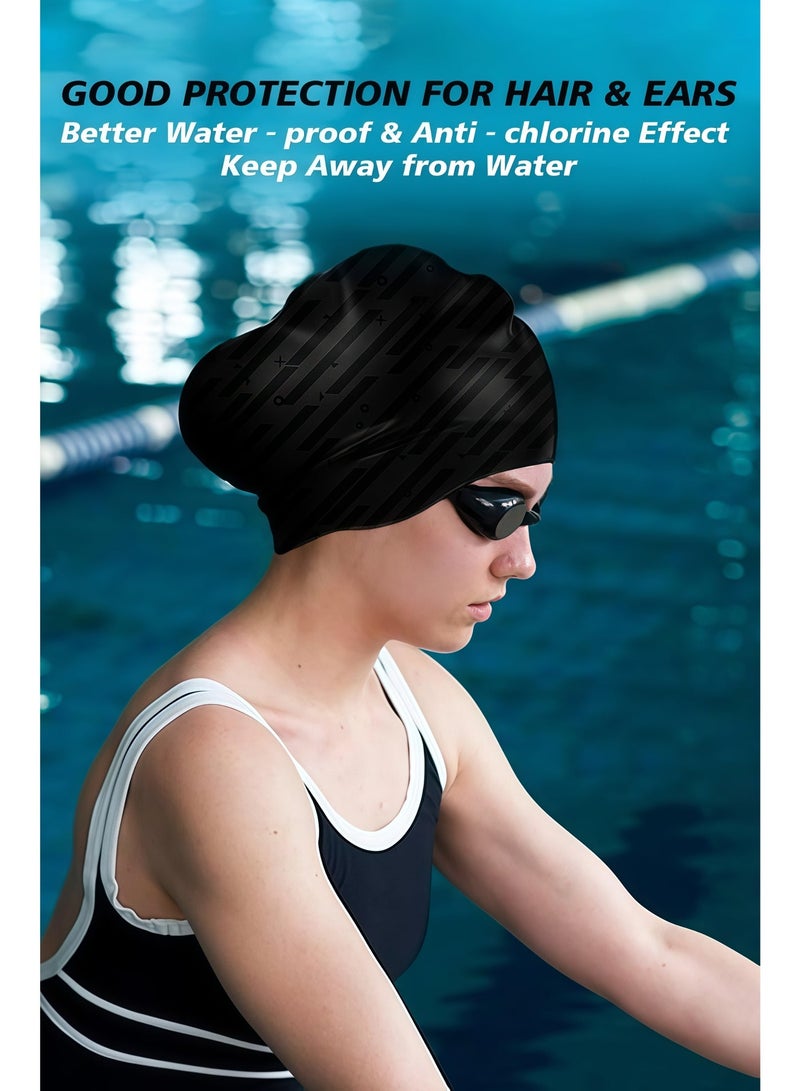 PeaKalo Swim Cap for Long Hair, Durable Silicone Swimming Caps for Women Adults Youths, Non-Slip Waterproof Swim Cap to Keep Hair Dry - Image 2