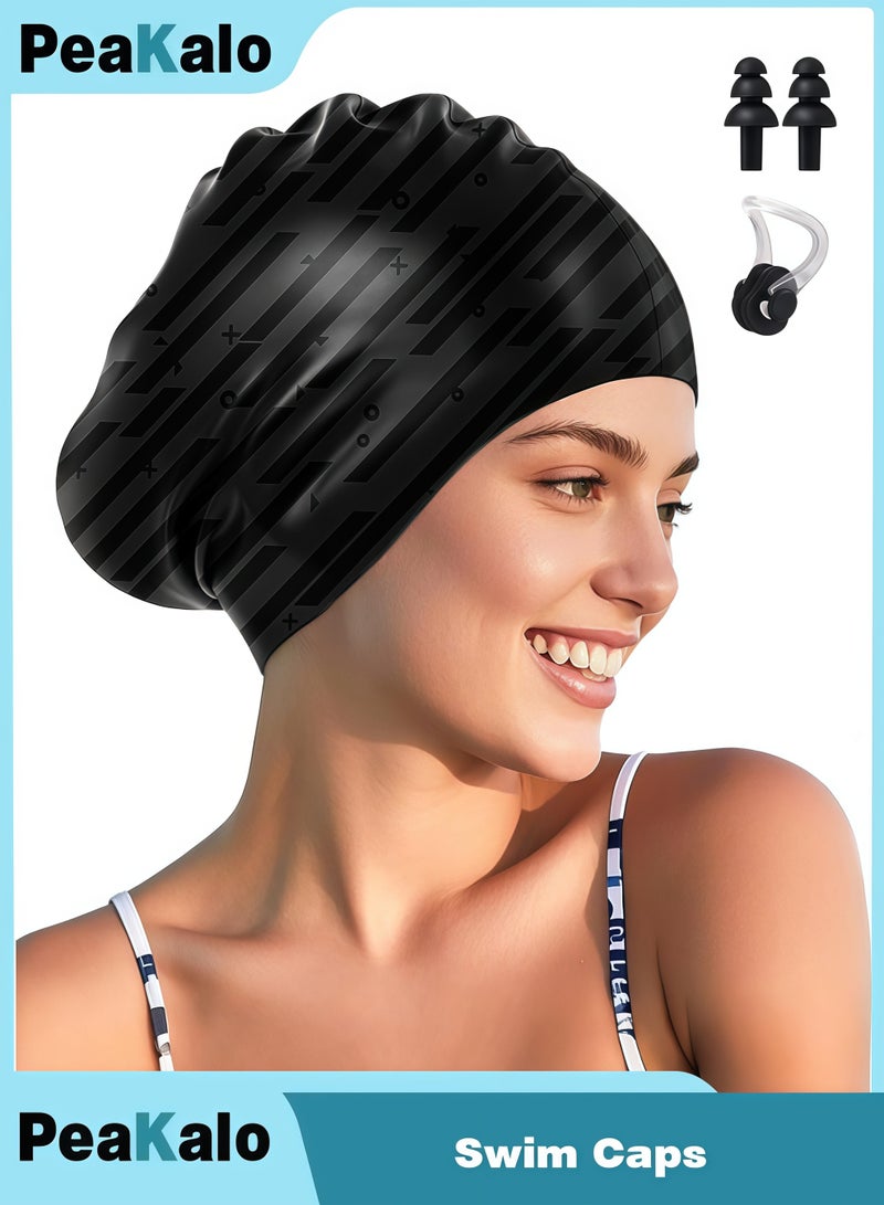 PeaKalo Swim Cap for Long Hair, Durable Silicone Swimming Caps for Women Adults Youths, Non-Slip Waterproof Swim Cap to Keep Hair Dry - Image 1