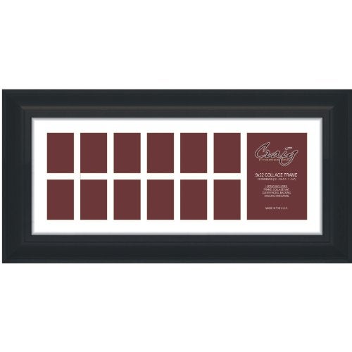 Craig Frames 21834700BK 9 by 22Inch Black Picture Frame Single White Collage Mat with 13 Openings