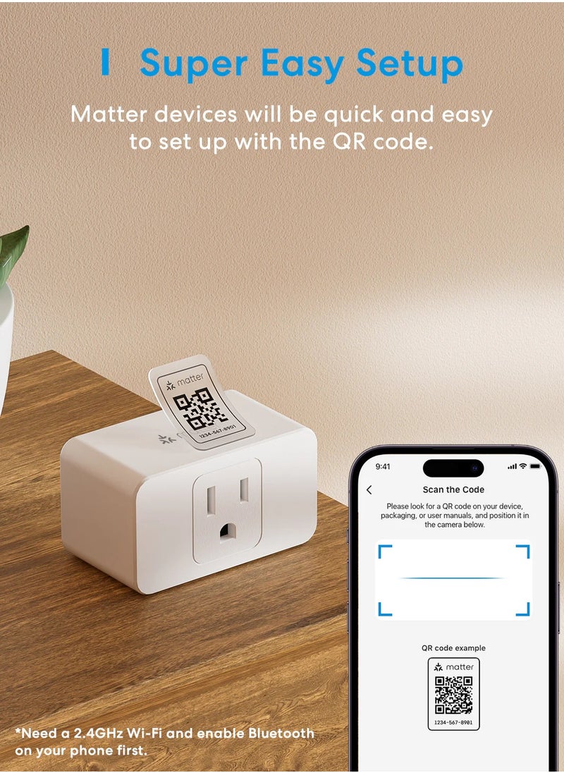 meross - Meross Matter Smart Plug Mini with Energy Monitoring, Works with Apple HomeKit - Image 1