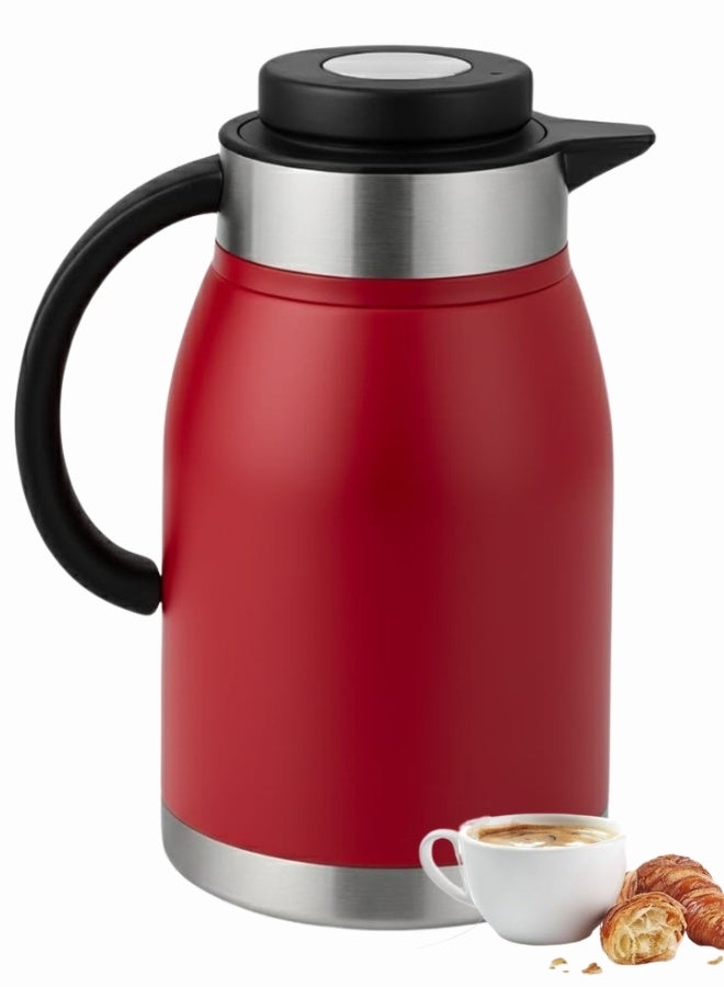 هابي هوم ابريق قهوة حراري من الستانلس ستيل، ابريق موزع للشاي والقهوة سعة 2 لتر، ابريق شاي معزول بتفريغ الهواء بجدار مزدوج للحفاظ على مشروبك ساخنا (أحمر/فضى) - Image 1